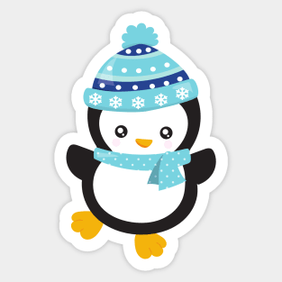 Christmas Penguin, Penguin With Scarf, Hat, Xmas Sticker